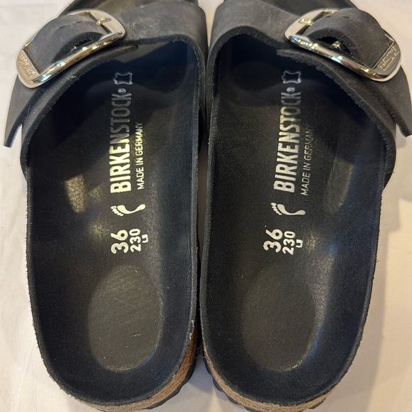 Birkenstock Black nubuck big buckle Madrid Sandals with Cork Footbed 36 narrow - Picture 2 of 10